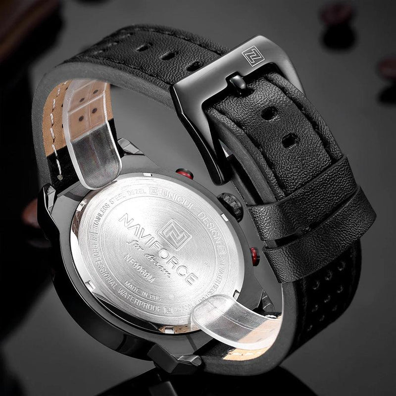 Naviforce relógio de pulso esportivo masculino com pulseira de couro - ffenixdosrelogios