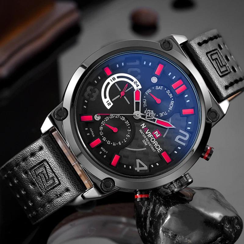 Naviforce relógio de pulso esportivo masculino com pulseira de couro - ffenixdosrelogios