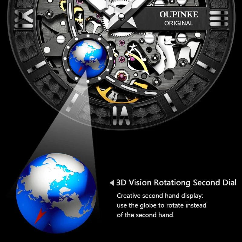 relógio mecânico automático masculino, rotação 3D Vision, segundo mostrador, safira, marca superior, luxo - ffenixdosrelogios