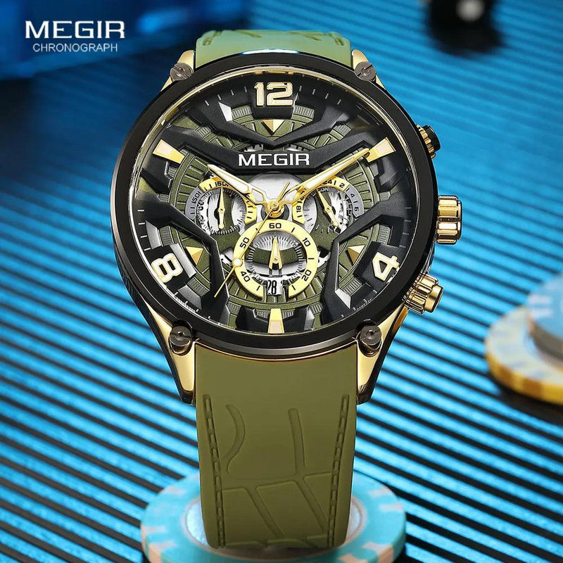 Relógio desportivo verde oliva masculino com pulseira de silicone - ffenixdosrelogios