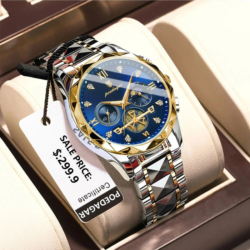 Relógio de pulso luxo masculino cronógrafo luminoso impermeável de aço inoxidável - ffenixdosrelogios