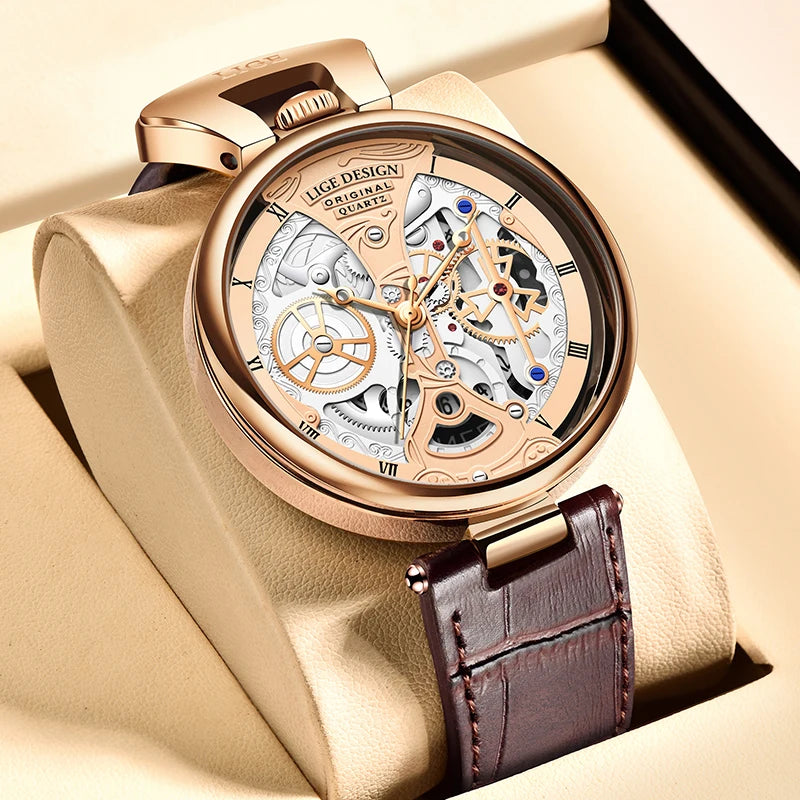 LIGE Men Watches Top Brand Luxury Brown Leather Chronograph Sport Watch For Men Fashion Date Waterproof Clock Reloj Hombre
