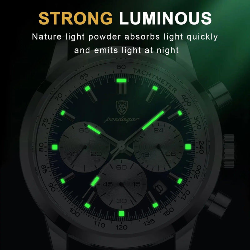 Relógio quartzo de couro impermeável masculino, cronógrafo luminoso, relógio de pulso luxo, relógio casual de alta qualidade - ffenixdosrelogios
