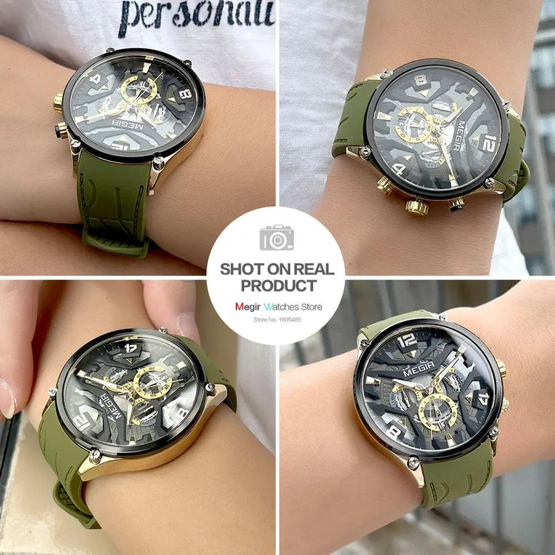 Relógio desportivo verde oliva masculino com pulseira de silicone - ffenixdosrelogios