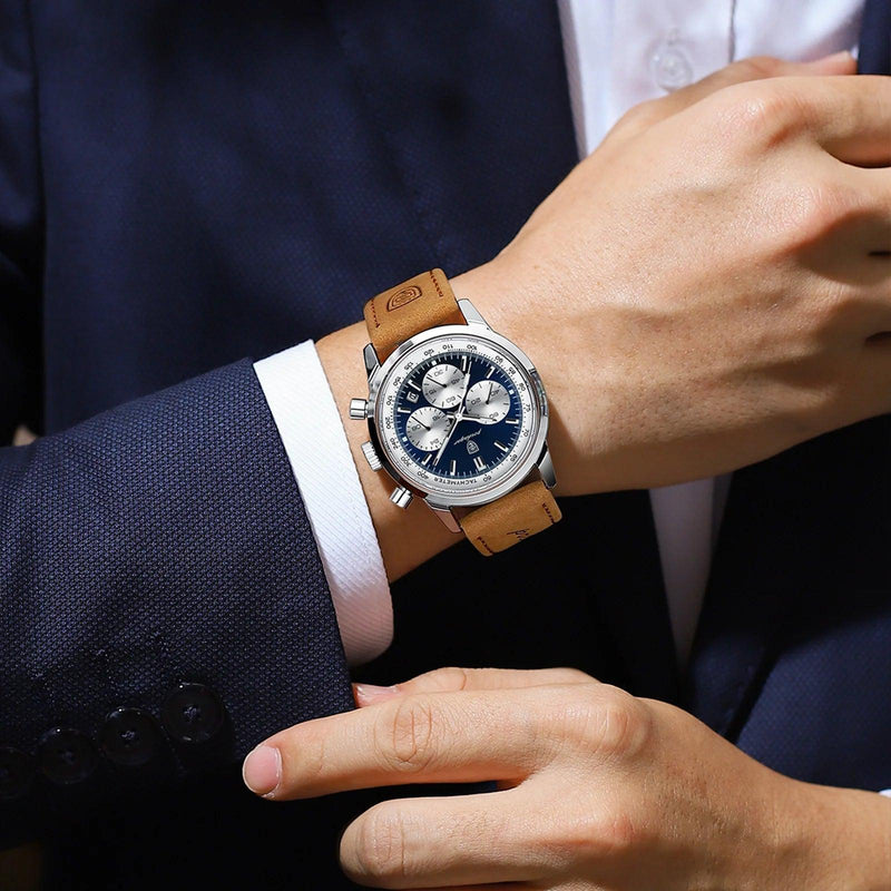 Relógio quartzo de couro impermeável masculino, cronógrafo luminoso, relógio de pulso luxo, relógio casual de alta qualidade - ffenixdosrelogios