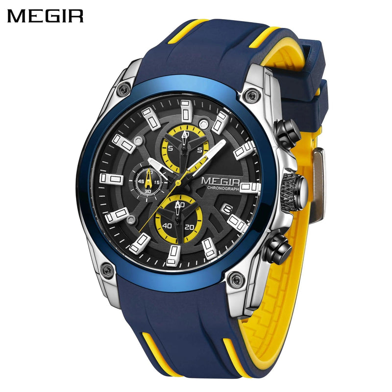 Megir-Relógio de pulso militar de couro de luxo Masculino - ffenixdosrelogios